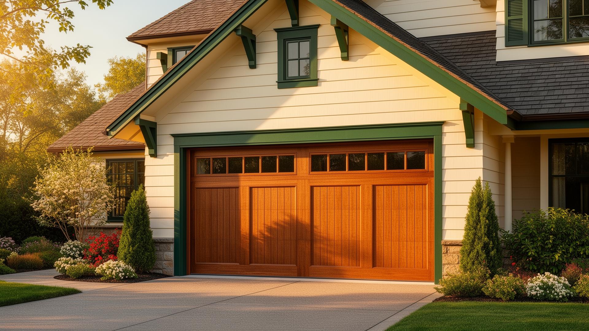Beautiful wood garage door on an upscale home in Lawrence MA